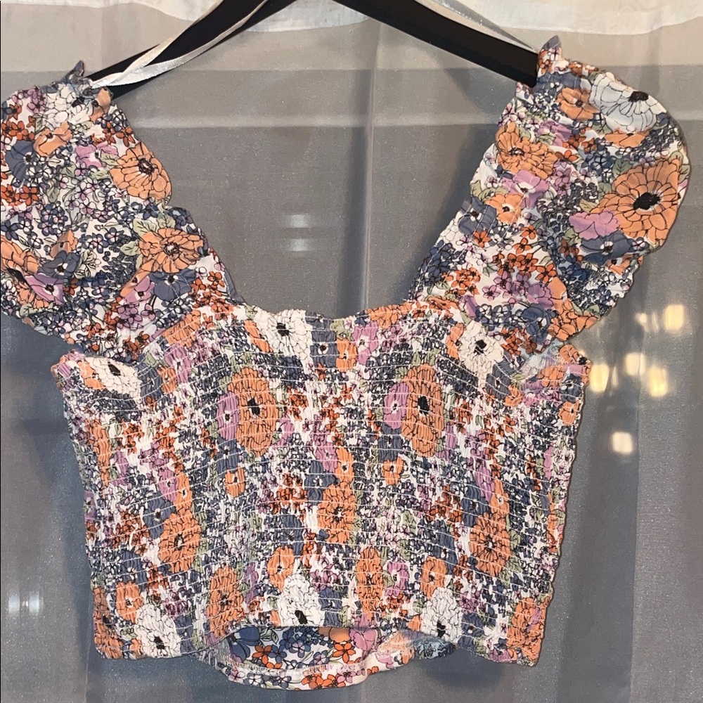 Japna Floral Crop Top in Orange, Purple, and White